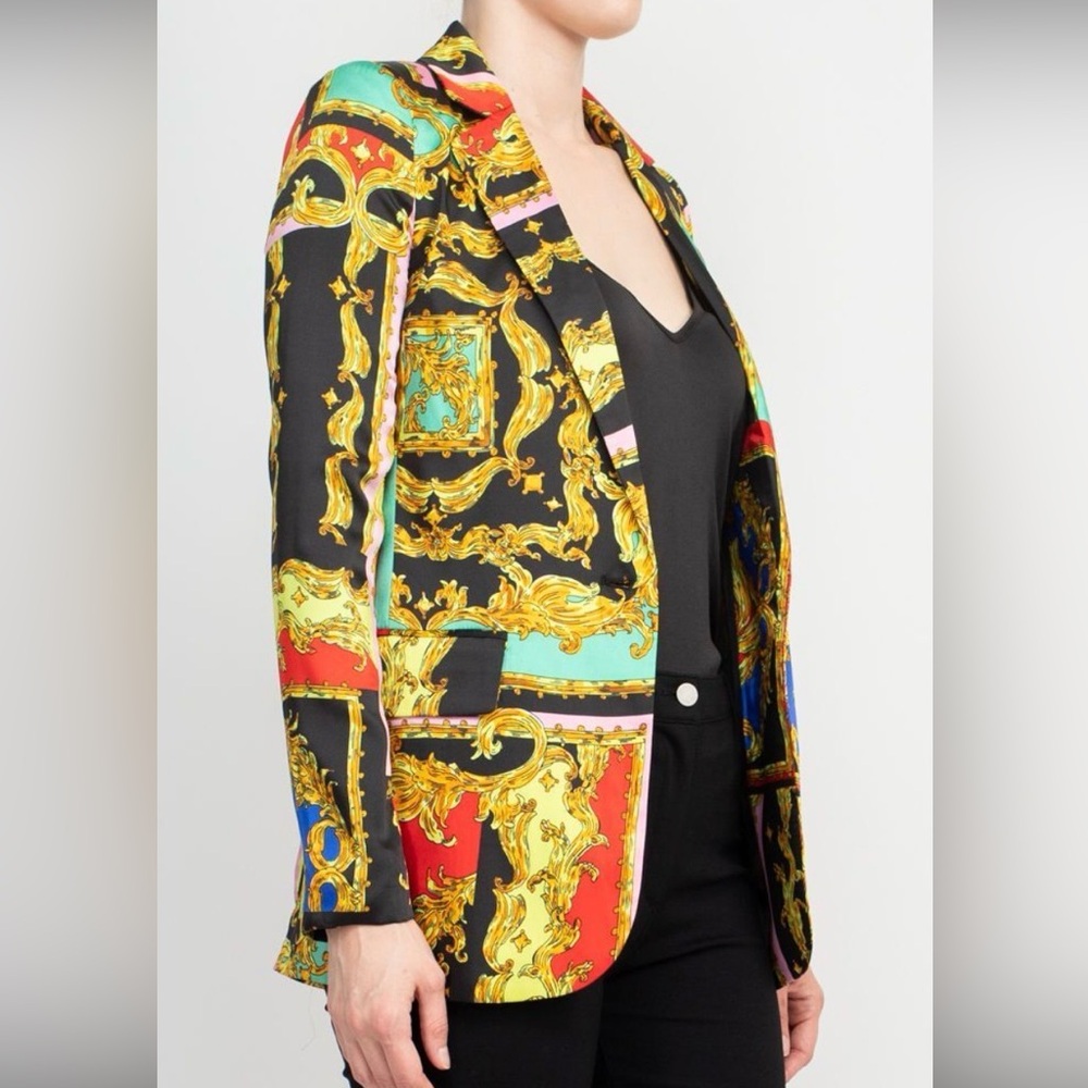 Industry- NWT Notched Collar Multi Color Printed Blazer Jacket - Picture 9 of 14